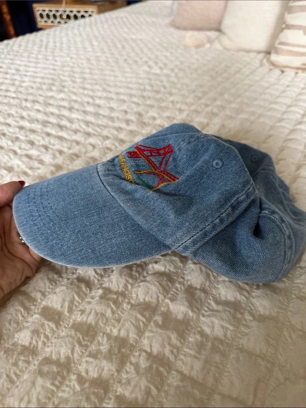 Light Blue Denim Baseball Cap with Embroidered Accent